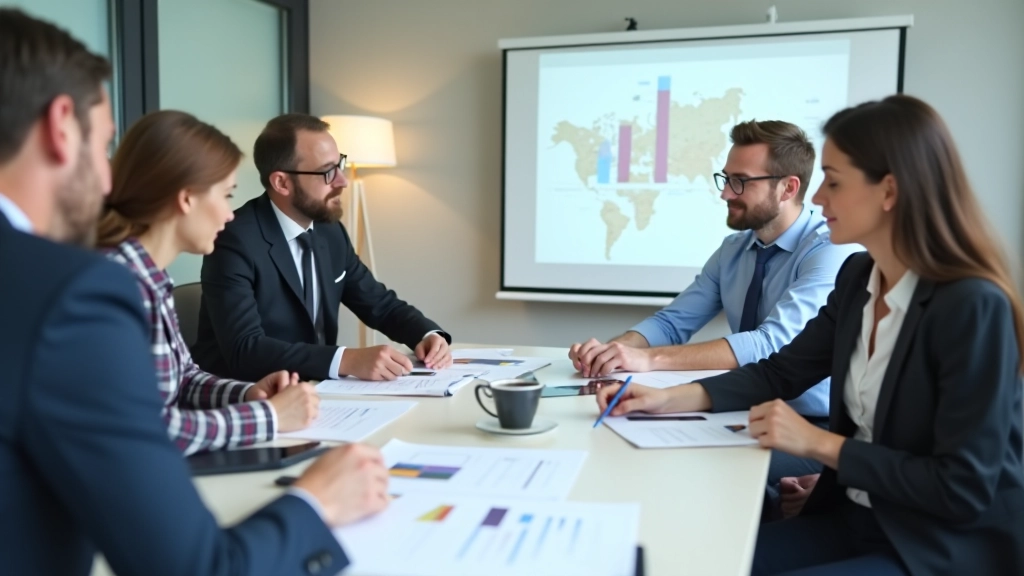 Leidinggevende analyseert strategische opties aan vergadertafel met grafieken en data-visualisaties