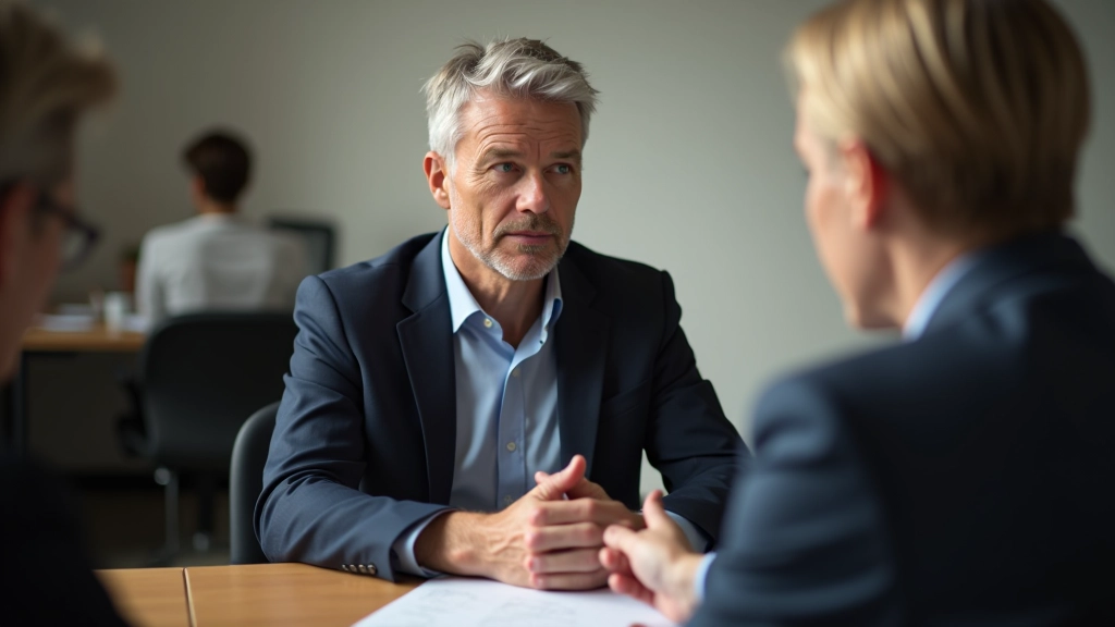 Manager voert constructief gesprek met teamlid aan tafel, positieve lichaamstaal, open communicatie