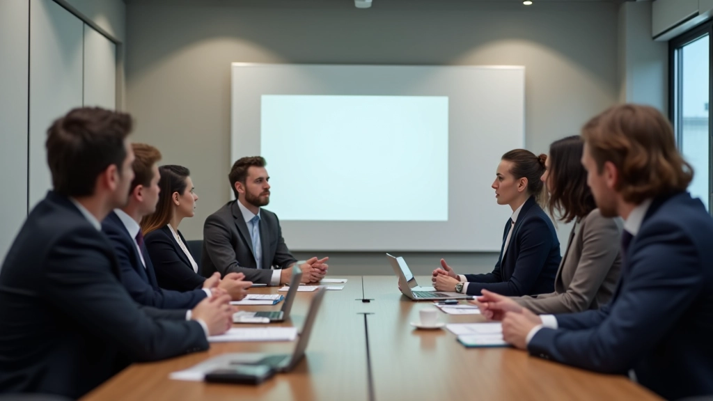 Teamleden in vergadering die samen aan visieutwisseling werken met whiteboard en notities